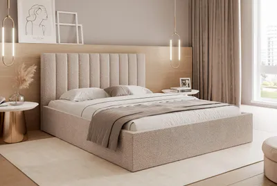 Produktbild von Polsterbett "VALENTTI" mit Stauraum & elegant gestepptem Kopfteil - Modernes Bett