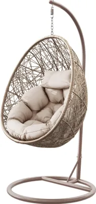 Produktbild von Mirjan24 Hängesessel Fogo, Stilvoll Gartenmöbel, Gartensessel mit Stahlskelett, Hängekorb, Kokon (Farbe: Beige, Kissen: Beige)