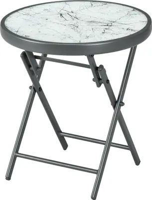 Produktbild von Klappbarer Beistelltisch, Outdoor-Klapptisch, mit Tischplatte aus gehärtetem Glas, für Terrasse, 45 x 45 x 50 cm, Weiß