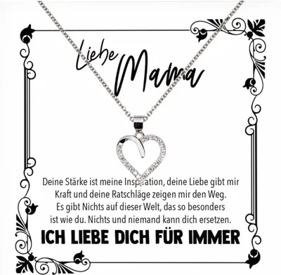 Produktbild von 22Feels Echt Silber Halskette - Mama Geschenk Mutter Frauen Schmuck Set Muttertag Geburtstag Weihnachten - Herz Anhänger, Karte