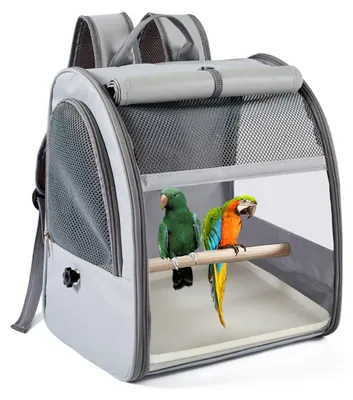Produktbild von INF Großvolumiger atmungsaktiver tragbarer Doppelschulter Vogelrucksack - Polyester Grau belüfteter Papageien- und Tauben-Träger