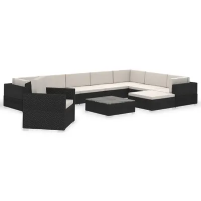 Produktbild von vidaXL 12-tlg. Garten-Lounge-Set mit Auflagen Poly Rattan Schwarz