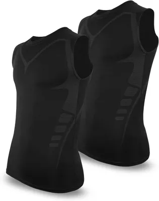 Produktbild von Herren-Sportshirt ohne Ärmel, mit Rundhalsausschnitt, schwarz, elastisch und atmungsaktiv, ideal für Training und Laufen