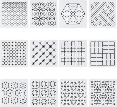 Productafbeelding van Plastic sjabloonset - 12 stuks - Geometrische patronen voor handquilten - Set met 12 verschillende patronen