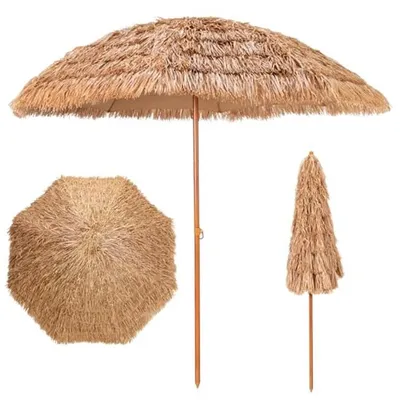 Immagine prodotto di Ombrellone da spiaggia - Parasole - Tenda da sole per esterni - Stile hawaiano - 205 x 222 cm - Colore legno