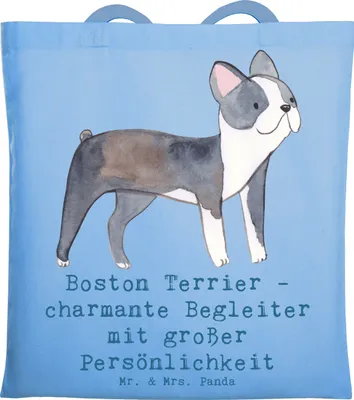Produktbild von Mr. & Mrs. Panda Tote Bag Boston Terrier Begleiter - Sky Blue - Geschenk, Laptoptasche, freundliches Wesen, Hunderassen Beschreibung, Tasche, kleiner Hund, mutiger, Hunde