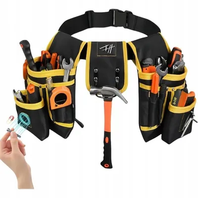 Produktbild von Werkzeuggürteltasche, Werkzeuggürtel Gürtel mit 27 Taschen, Nageltasche, Hammerhalter, für Handwerker Elektriker Dachdecker Robust Verstellbar