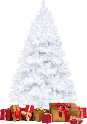 Produktbild von Jayseuw 210cm Künstlicher Weihnachtsbaum Tannenbaum mit 900 Spitzen PVC Nadeln Metallständer & Klappsystem Christbaum weiß