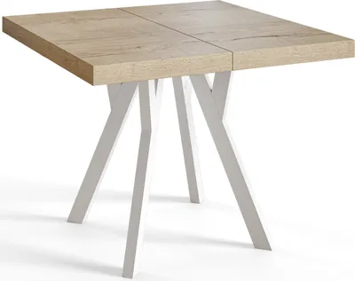 Produktbild von Čtvercový jídelní stůl RICO, rozkládací stůl, velikost: 90-190X90X77 cm, barva stolu v obývacím pokoji: HALIFAX, s dřevěnými nohami v bílé barvě