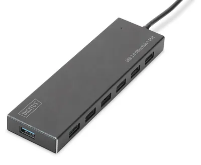 Produktbild von Digitus USB 3.0 Office Hub, 7-Port, USB 3.2 Gen 1 (3.1 Gen 1) Type-A, USB 3.2 Gen 1 (3.1 Gen 1) Type-A, 5000 Mbit/s, Grau, Aluminium, 1 m