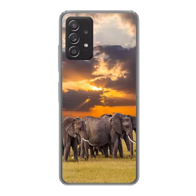 Produktbild von MuchoWow® Handyhülle Schutzhülle Hülle für Samsung galaxy a73 Elefant - Tiere - Gras - Sonnenuntergang - Natur Silikon Softcase Handy Hülle - Handyhülle