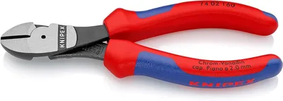 Produktbild von Knipex 74 02 160, Diagonale Zange, 2 mm, Stahl, Kunststoff, Blau, Rot, 57 mm