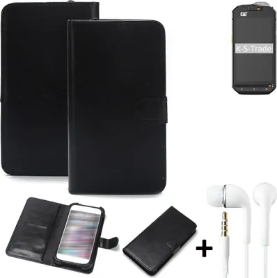 Produktbild von K-S-Trade Wallet Case Handyhülle kompatibel mit Cat S60 Schutzhülle Flip cover Flipstyle Tasche Hülle Flipcover Slim Bumper schwarz + in ear