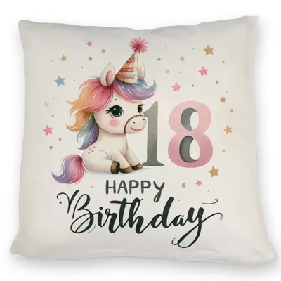 Produktbild von 18. Geburtstag mit niedlichem Pferd Kissen mit Spruch Happy Birthday 18