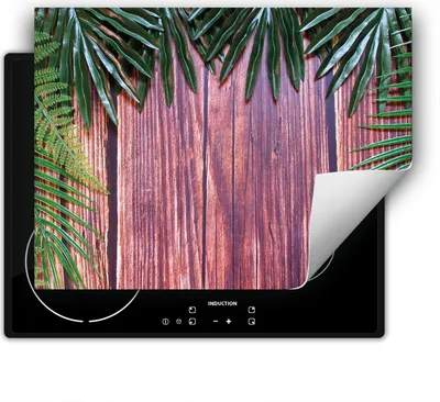 Produktbild von DarHaus Herdabdeckplatte 80x52 cm Anti Rutsch Matte Aufrollbar, Blätter - Holz