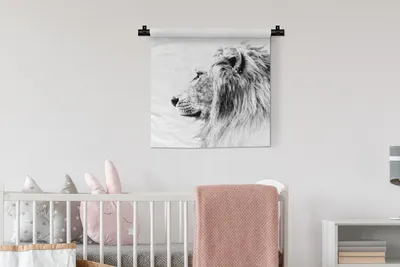 Produktbild von MuchoWow® Wandteppich Wandbehang Löwe - Schwarz - Weiß - Tiere 60x60 cm Tapisserie Dekoration Wandtuch - Dekorationen - Wand Decke