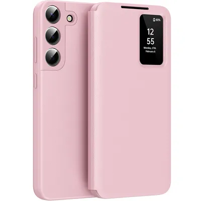 Produktbild von Leder Flip Case für Samsung Galaxy S22+, Smart View Fenster Handyhülle mit Kartenfach Pink