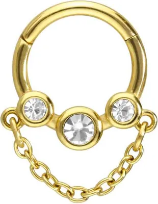 Produktbild von Ohrpiercing, Nasenpiercing, Septum Piercing Chirurgenstahl Segmentring Clicker 3 KRISTALLDISCS + KETTE
