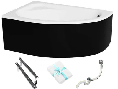Produktbild von Aqua For You | Besco Eckbadewanne Cornea - 150x100 Cm - Mit Schwarzem Gehäuse - Chrom-siphon - Stabiler Aufbau - Acryl - Antibakterielle Beschichtung