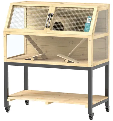 Obrázek produktu pro Klec pro křečky z dřeva s úložným prostorem | Barva: Hnědá | Rozměry: 87 x 43 x 101 cm