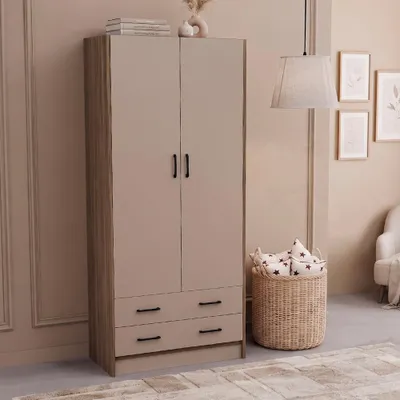 Immagine prodotto di Armadio due ante e cassetti 91x52x210h colore noce e cashmere ARM290C