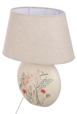Produktbild von Gilde Tischleuchte, flach, rund, "Fiorito", Blumendesign, Keramik, beige, VE 1, L. 22 cm, B. 33.5 cm, H. 42.5 cm 34374 4063387343746