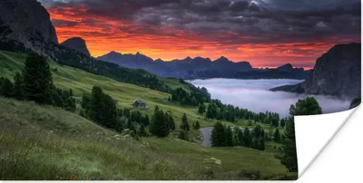 Produktbild von MuchoWow® Poster Gras - Berge - Abend 40x20 cm - Poster für die Wand - Poster Schlafzimmer