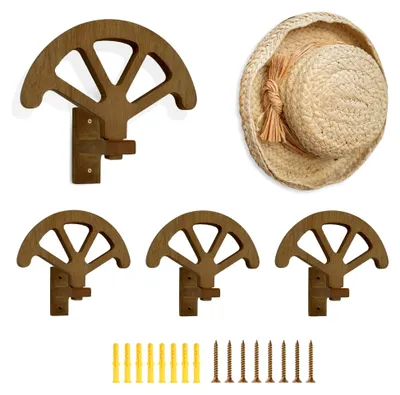 Produktbild von Cowboyhutständer, verstellbar, aus Holz, Wanddekoration, Kappenhalter für Schrank, Schlafzimmer, Wohnzimmer, 4 Stück