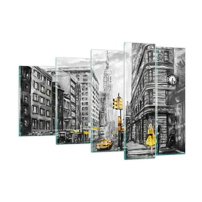 Produktbild von Bilder auf glas - Stadt Taxi Wolkenkratzer Illustration - 150x100cm - Glasbilder - Wandbilder - Kunstdruck - Wanddekoration aus Glas - Glas Bilder - Wandbild auf Glas - GEG150x100-3148