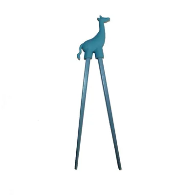 Produktbild von 076 Essstäbchen Chopsticks + 1 Clip Essstäbchenhelfer aus Gummi, Motiv Giraffe hell blau