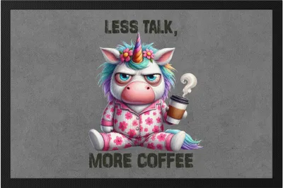 Produktbild von Less Talk More Coffee Lustiges Einhorn Fußmatte Kaffee Spruch Morgenmuffel Geschenkidee