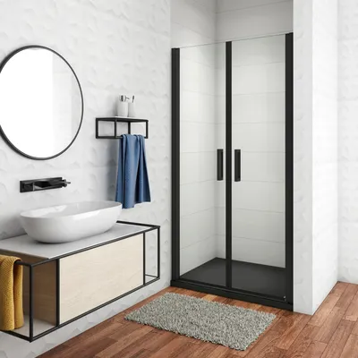 Produktbild von 90x200cm Schwarz Duschtür Duschkabine Nischentür Duschabtrennung 8mm ESG NANO