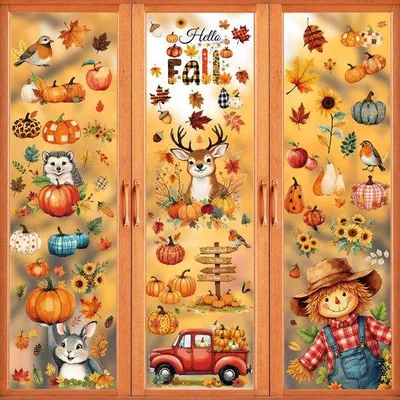 Produktbild von Herbstdekoration 87 Stück Fenstersticker mit Vogelverschrekker und Kürbis