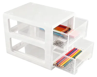 Kunststoff-Aufbewahrungsbox mit 2 Schubladen, 26,5x19x20 cm, weiß