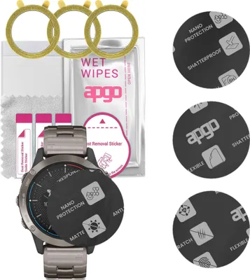 Produktbild von apgo 3 Stück Schutzglas, Matt, kompatibel mit Garmin Quatix 6 Smartwatch, Hybrid 8H, Ersatz für Hartglas, Displayschutzglas, Bildschirmschutz, Displayschutz, kratzfest
