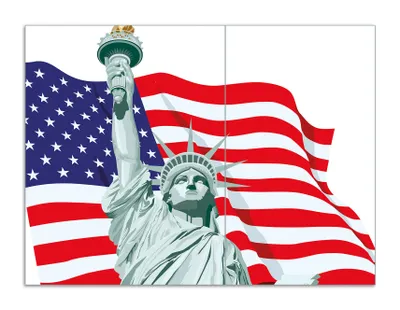 Produktbild von Wallario Herdabdeckplatte aus Glas, Größe 70 x 52 cm 2-teilig, Motiv Freiheitsstatue USA