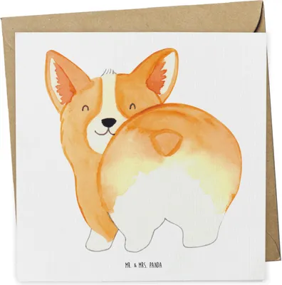 Produktbild von Mr. & Mrs. Panda Grußkarte Corgi Po - Weiß - Geschenk, Corgie, Hund, Glückwunschkarte, Klappkarte, Spruch, anlasskarte, faltkarte, doppelkarte