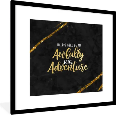 Produktbild von MuchoWow® Gerahmtes Poster Zitate - Abenteuer - Gold - Glitzer 40x40 cm - Poster mit Schwarzem Bilderrahmen Wandposter Rahmen Foto Bilder - Poster - Plakat im Rahmen