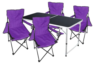 5tlg. Campingmöbel Set Tisch Tragegriff höhenverstellbar Stühle Lila mit Tasche