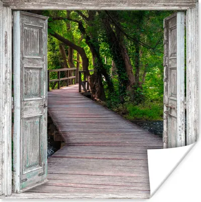 Produktbild von MuchoWow® Poster Brücke - Wald - Aussicht 100x100 cm - Babyzimmer