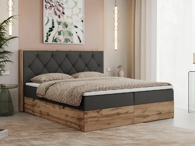 Obrázek produktu pro Boxspring, Moderní postel VENETO Kompletní set s Topperem - 180x200 cm - Tvrdé materace H4 | Šedá - Topper Visco