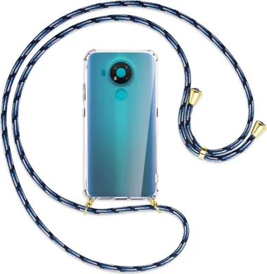Produktbild von Handykette Backcover-Schutzhülle mit Band (Metall goldfarben) für Nokia 3.4 - Blautöne