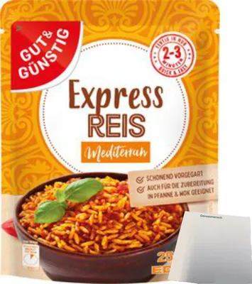 Produktbild von G&G Mikrowellenreis Mediterran (250g Packung) + usy Block