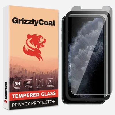 Produktbild von GrizzlyCoat Easy Fit AntiSpy iPhone 11 Pro Max Panzerglas Gehärtetes Glas Displayschutz Privacy - Hüllenfreundlich + Applikator