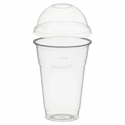 Produktbild von 50x Trinkbecher 400ml + Domdeckel mit Rundloch aus Biokunststoff (PLA)
