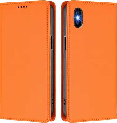 Produktbild von Handyhülle für iPhone X/iPhone XS, Kunstleder Klapphülle Stoßfeste Magnetische Hülle mit Ständer Orange