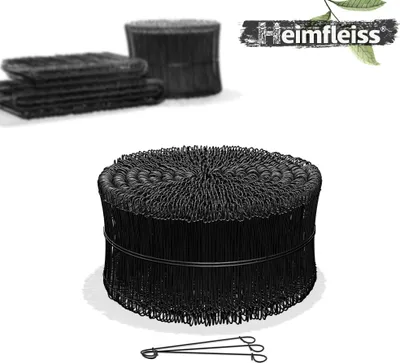 Produktbild von Heimfleiss® Ösendraht Betonbindedraht 1,4 x 100 mm (1000 Stk.) - PVC ummantelter Rödeldraht in schwarz - Bindedraht für Drillapparat