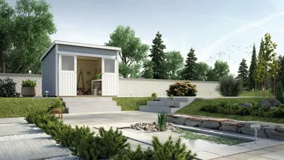 Produktbild von WEKA 225.3021.15401 Gartenhaus/Blockbohlenhaus Linda  mit Schiebetüren/Doppeltür ; Größe: 1 ; Farbgebung: Grau ; Wandstärke: 21 mm ; Maße (LxBxH): 295 cm x 209 cm x 238 cm ; Seitenwandhöhe: 197 cm