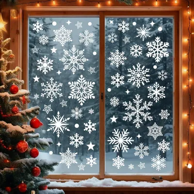 Produktbild von Fensterbilder Schneeflocken Weihnachten Groß 160 Stk Selbstklebend Weiß