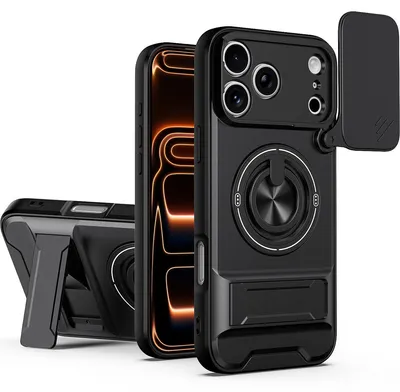 Produktbild von Magnetisch Hülle für iPhone 17 Pro Max Militär Stoßfest Hülle mit Dia Kameraschutz und Ringhalter Ständer Schwarz
